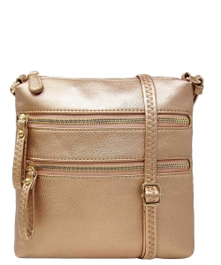 Double Zip Fashion Crossbody Bag WU085 ROSEGOLD